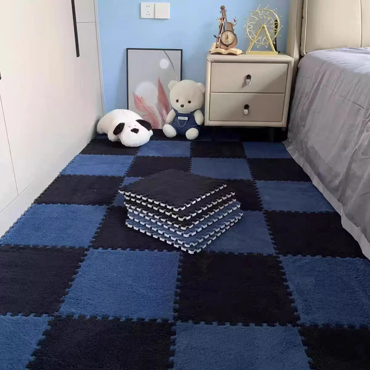 Soft Plush Kids Play Mat 30x30cm Interlocking EVA Foam Tiles Puzzle Carpet For Babies And Toddlers 10 Pieces