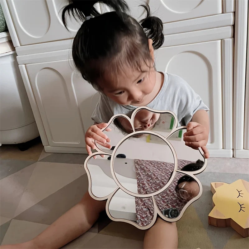 Ins Nordic Style New Small Daisy Mirror for Home Bedroom Wall Decoration, Exclusive Decorative Mirror for Girls' Rooms, Easy to Hang on the Wall, No-Drill Mirror.