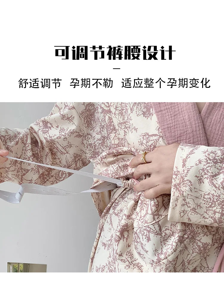 Pure Cotton Maternity Nightie For Pregnant Breastfeeding Clothes 	Sleepwear Autumn V-Neck Pajamas For Nursing Mothers