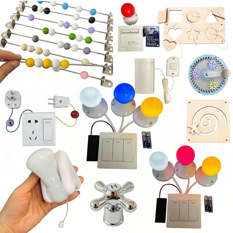 2026 Montessori Busy Board Accessories Colorful Counting Bead Three Color Light Card Insertion Light Educational Toy Trainig Toy