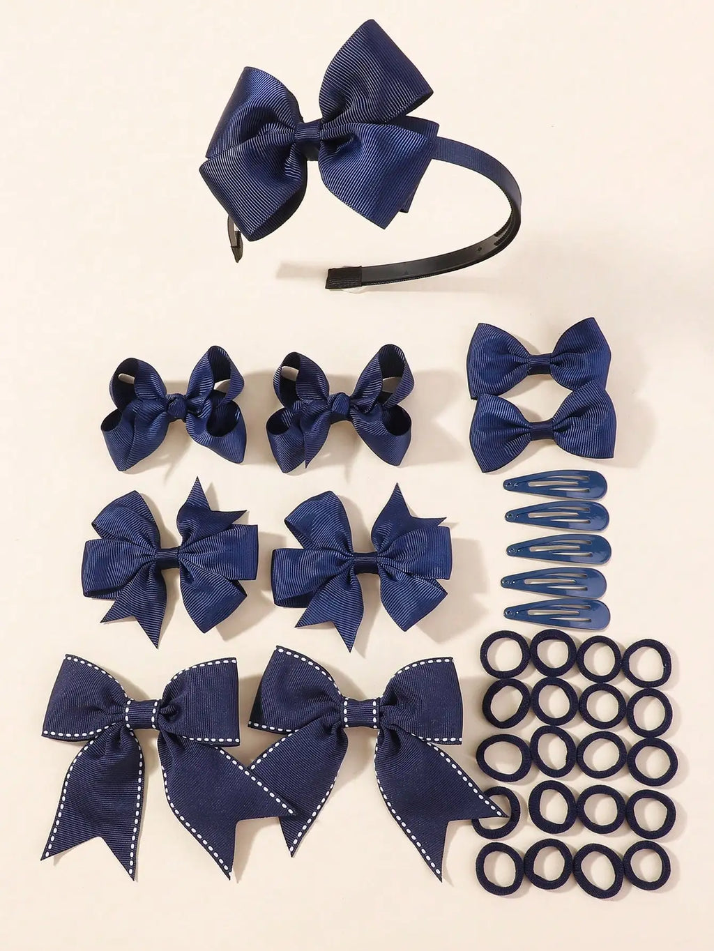 34Pcs Navy Blue Bow Hair Accessories Set for Girls Kids Hair Clips Headbands Elastic Hair Ties School Uniform Hair Styling Tools