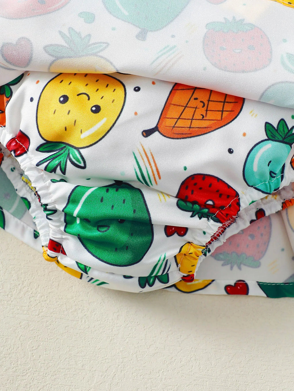3Pcs Baby Girl Round Neck Fruit Bodysuit+Bow Fruit Print Skirt +Hair band Summer Set Suitable for 0-12 Months Baby Girl Cute Set