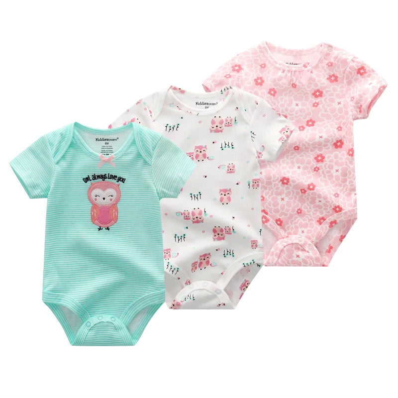 Kiddiezoom Baby Bodysuits Short Sleeve Unisex Newborn 3 Pcs Lot Four Seasons Fashion 100 Percent Cotton