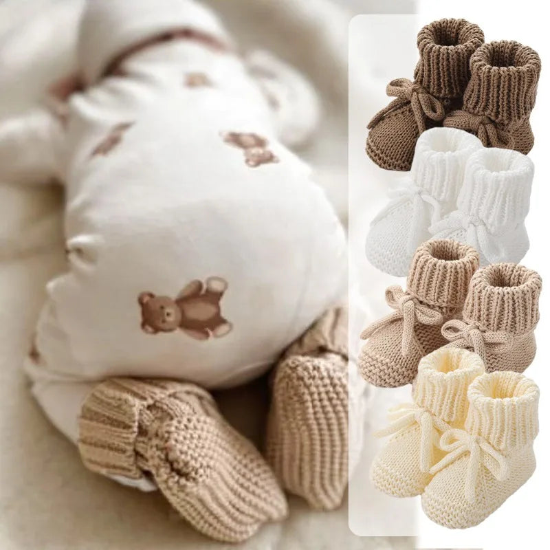 Adorable Baby Bow Knit Shoes Soft Crawling Sock Children's Handmade Cotton Floor Socks with Cute Bow Bands 0-12 Months Sock Shoe