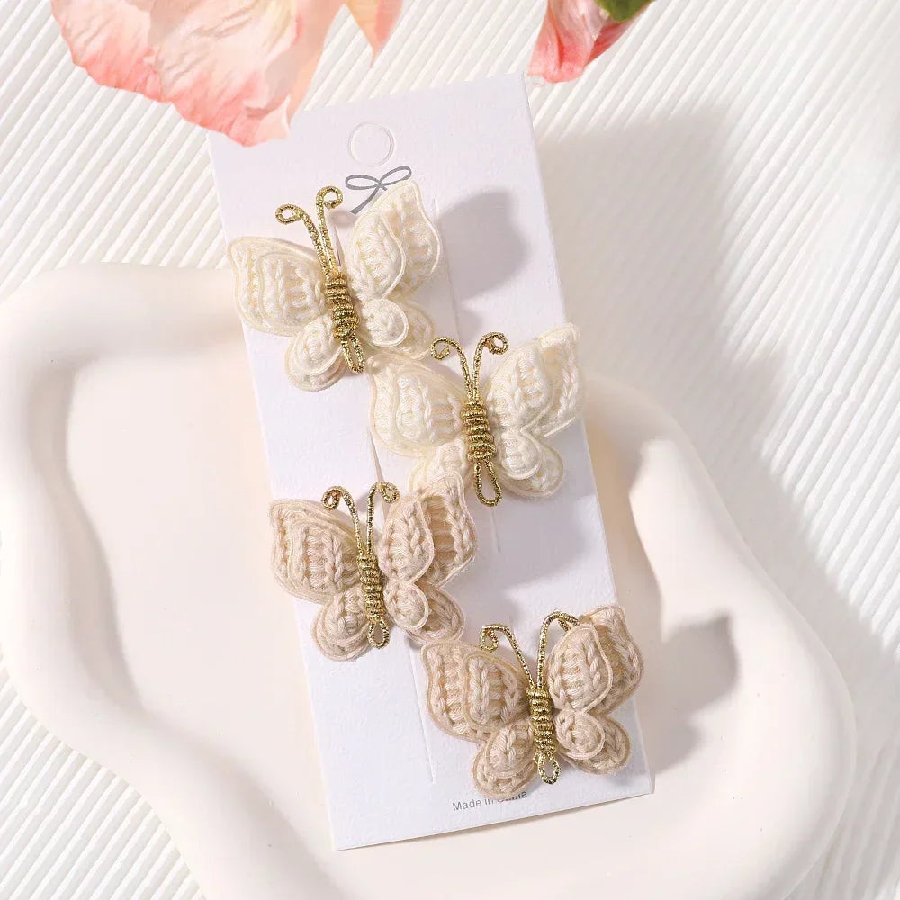 Baby Girls Hair Clips 4Pcs Set Handmade Crochet Butterfly Alloy Hairpins Headwear