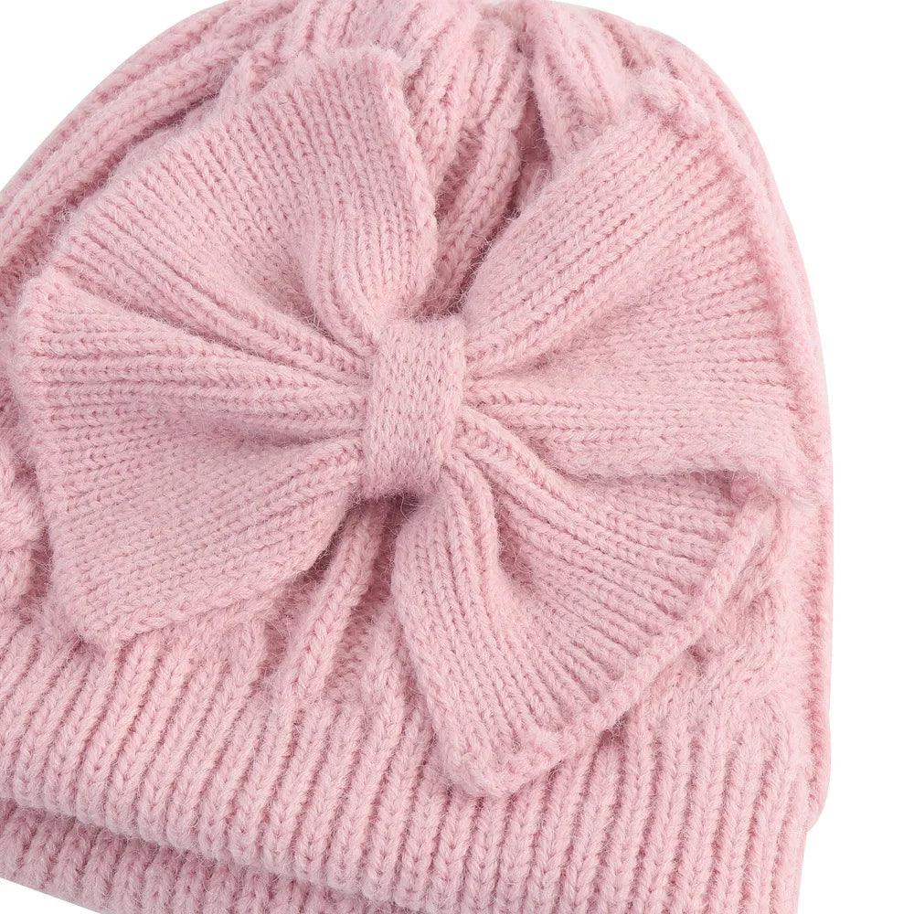 Cross-Border European and American Children's Bowknot Knitted Hat Winter New Thickened Warm Newborn Wool Hat Baby Hat