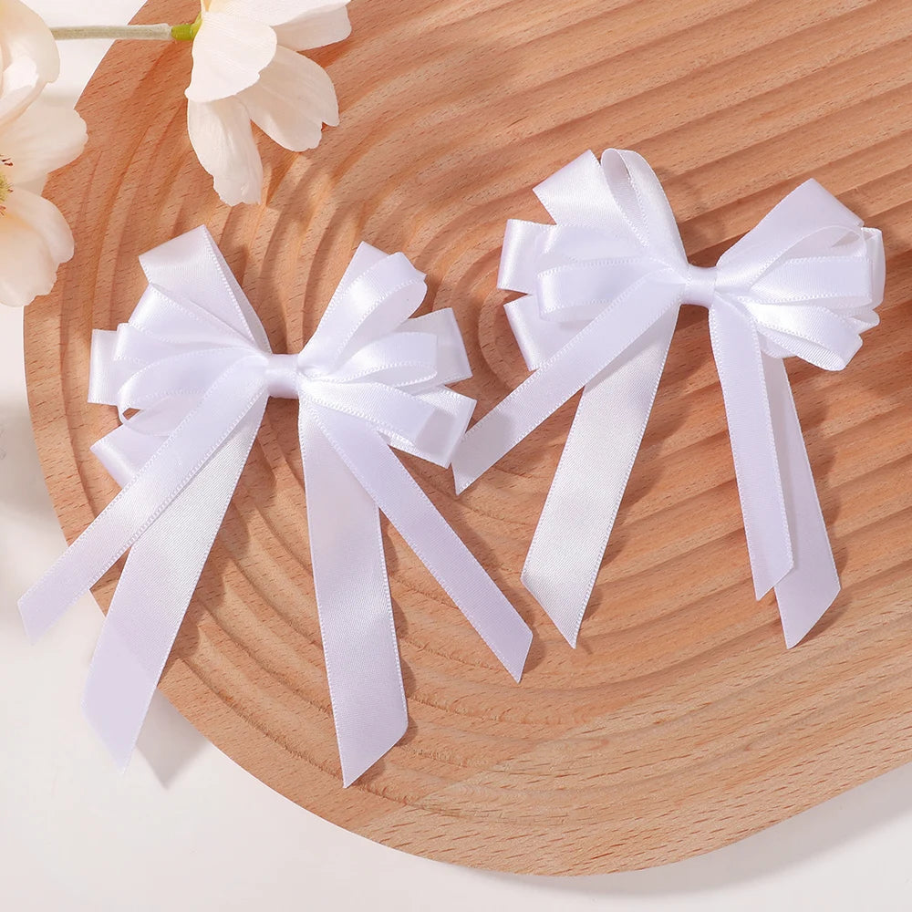 2Pcs Flower Bows Hair Clips Tassel Ribbon Hair Accessories For Girls Party Decoration