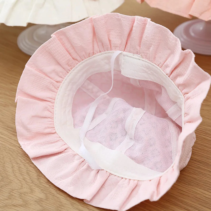 Lace Ruffle Baby Bucket Hats Flower Princess Girl Sunscreen Fisherman Cap Summer Thin Cotton Newborn UV Protection Sun Hat 3-18M