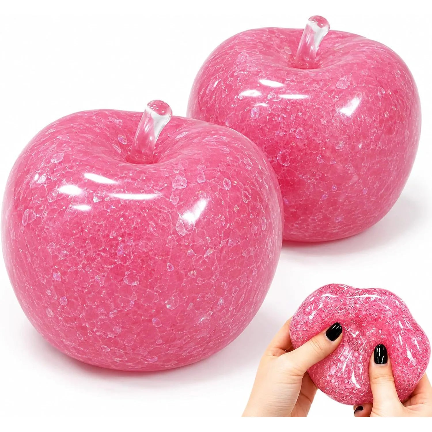 Apple Smoothie Squishy Ball Glitter Fruit Shaped Squeeze Stress Relief Sensory Fidget For Anxiety Release & Desktop Decor