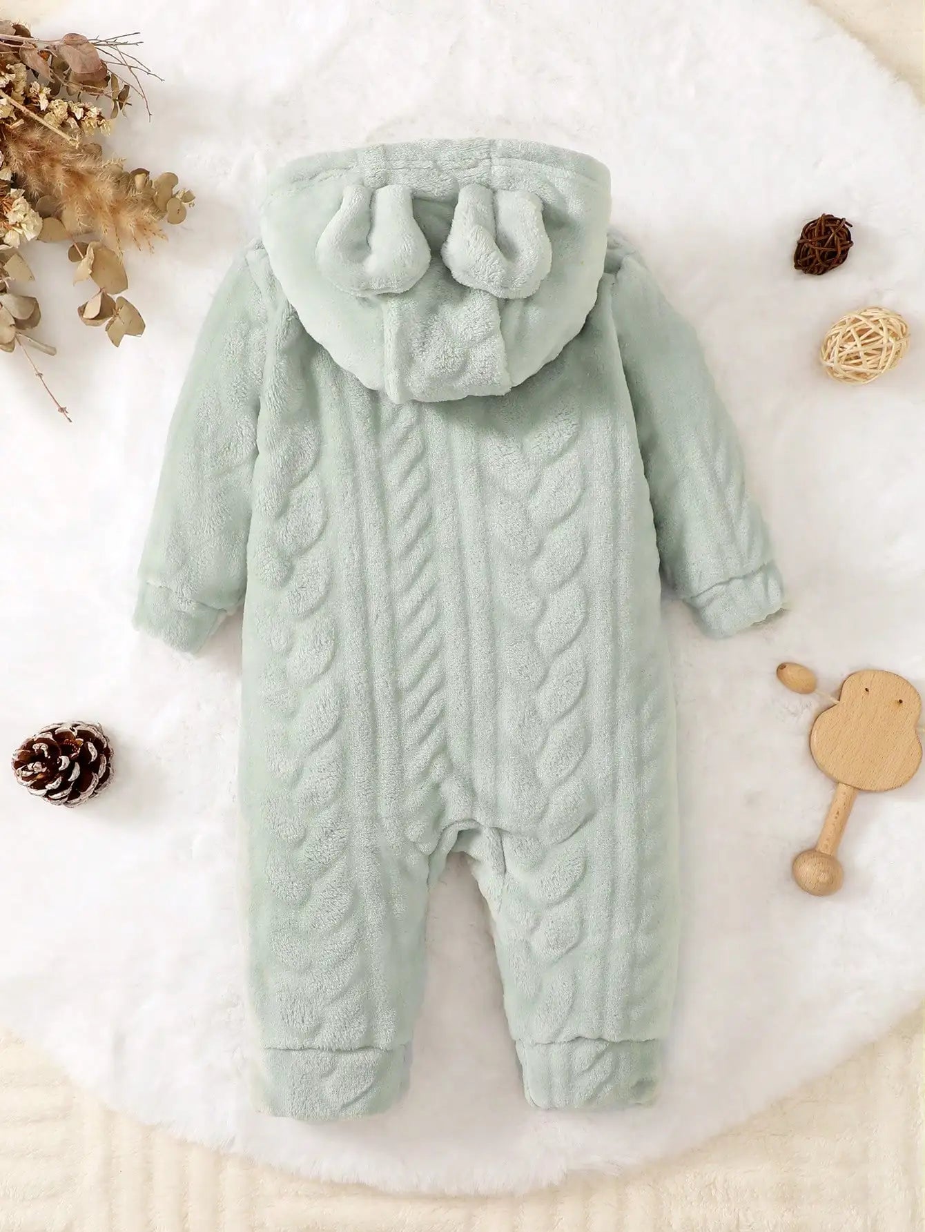 Newborn Baby Boy Autumn and winter Plush Jumpsuit Hooded Long sleeved Zipper Jumpsuit suitable for Male babies aged 0-18 Months