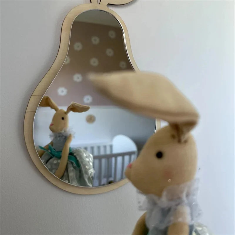Ins Scandinavian Style Lemon Anti-Shattering Wood Mirror Home Room Decoration Background Wall for Bedroom Decoration Hanging Mirror for Bathroom, Living Room, Bedroom Wall Hanging, Handmade Room Decoration Wall Mirror Shootin - Baby World SA