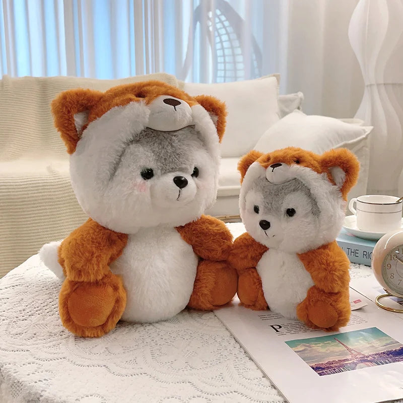 New Creative Cute Husky Dog Plush Toy Stuffed Kawaii Puppy Dog Transform to Pig Koala Dinosaur Fox Cartoon Soft Animal Doll