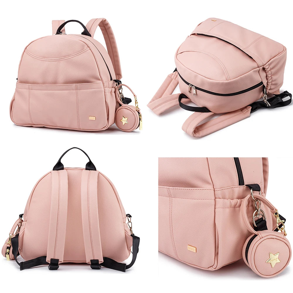 New Fashion PU Black Diaper Backpack for Baby Large Capacity Waterproof Pockets Diaper Bag for Mother Travel Stroller Bag