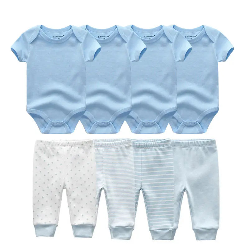 8-Piece Cartoon Baby Bodysuits and Pants Cotton Newborn Unisex Short Sleeve Onesies Trousers 0-12 Months