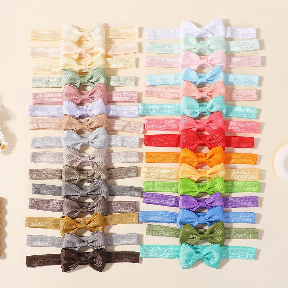 15Pcs/set Solid Color Grograin Ribbon Bowknot Headband for Girls New Headwear Elastic Hair Bands Infant Kids Hair Accessories