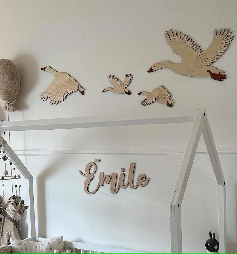 Nordic Style Home Decoration Wall Stickers with Flying Geese or Ducks, Reusable Space-Themed Decor, Wall Decoration for Boys and Girls' Rooms, Natural Wood Appearance, Bird Decoration.