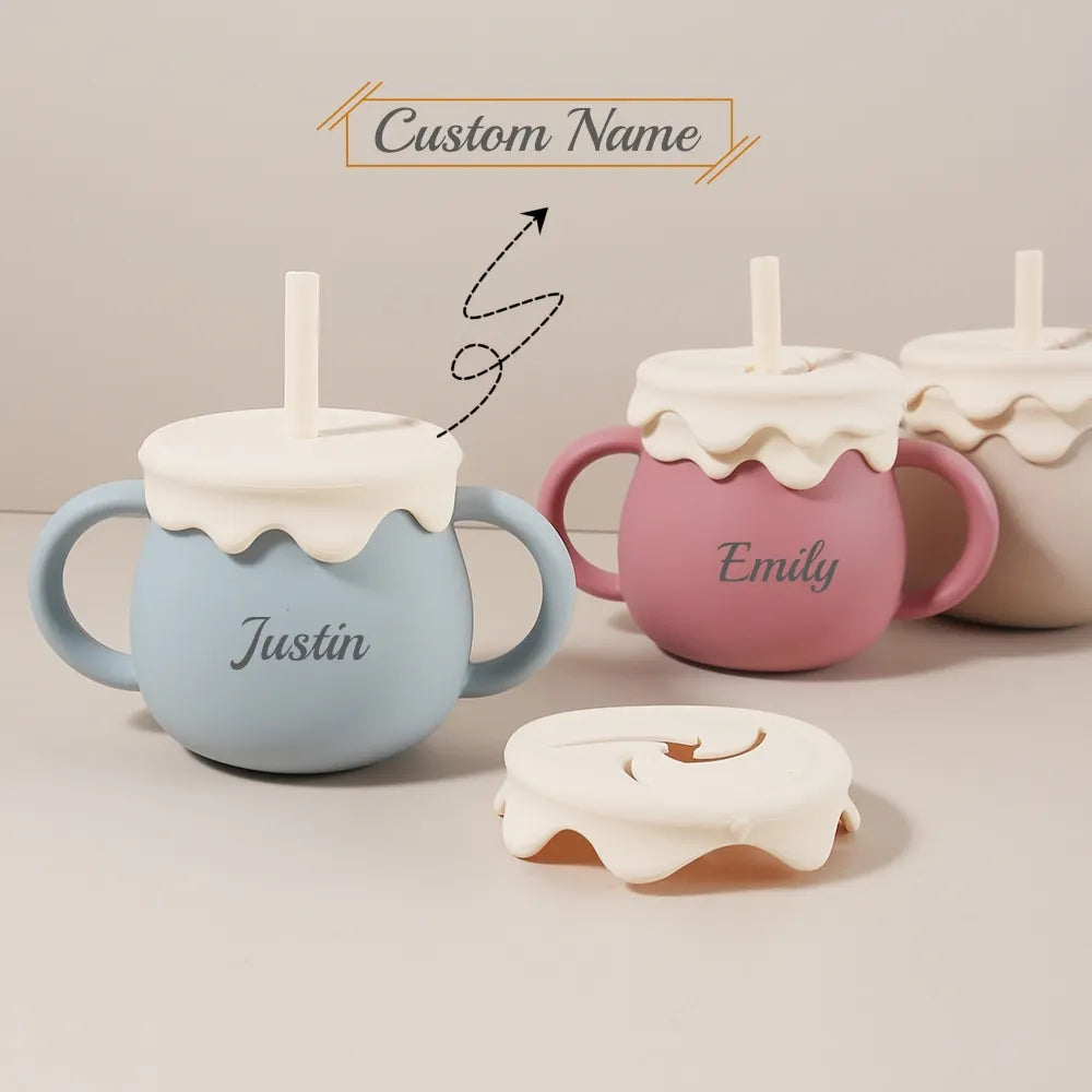 Personalized 280ml  Baby Cup- 3 in 1 Silicone Snack Cup, Sippy Cup, Leak Proof, Ice Cream Shape, Custom Name