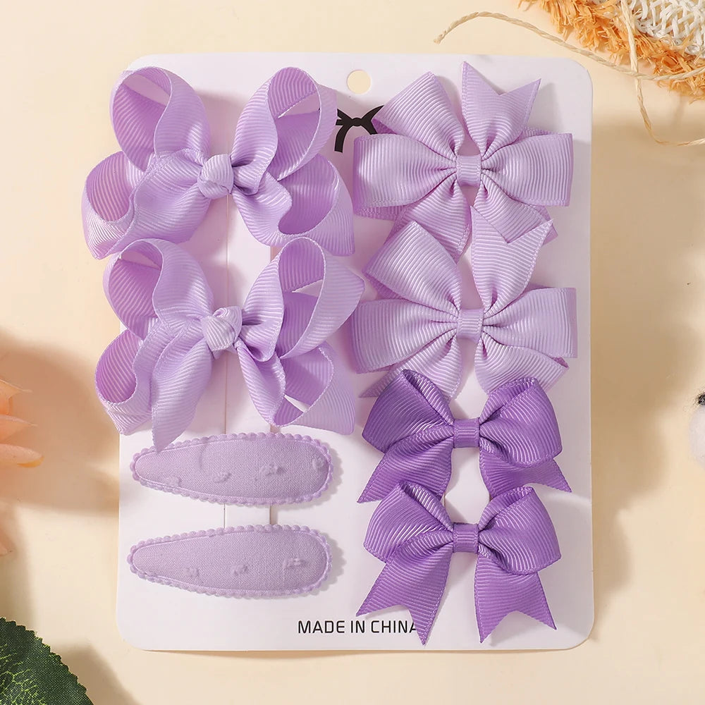 8Pcs Kids Bows Hair Clips Gift Set Including 4 Styles Webbing BB Head Clips For Girls