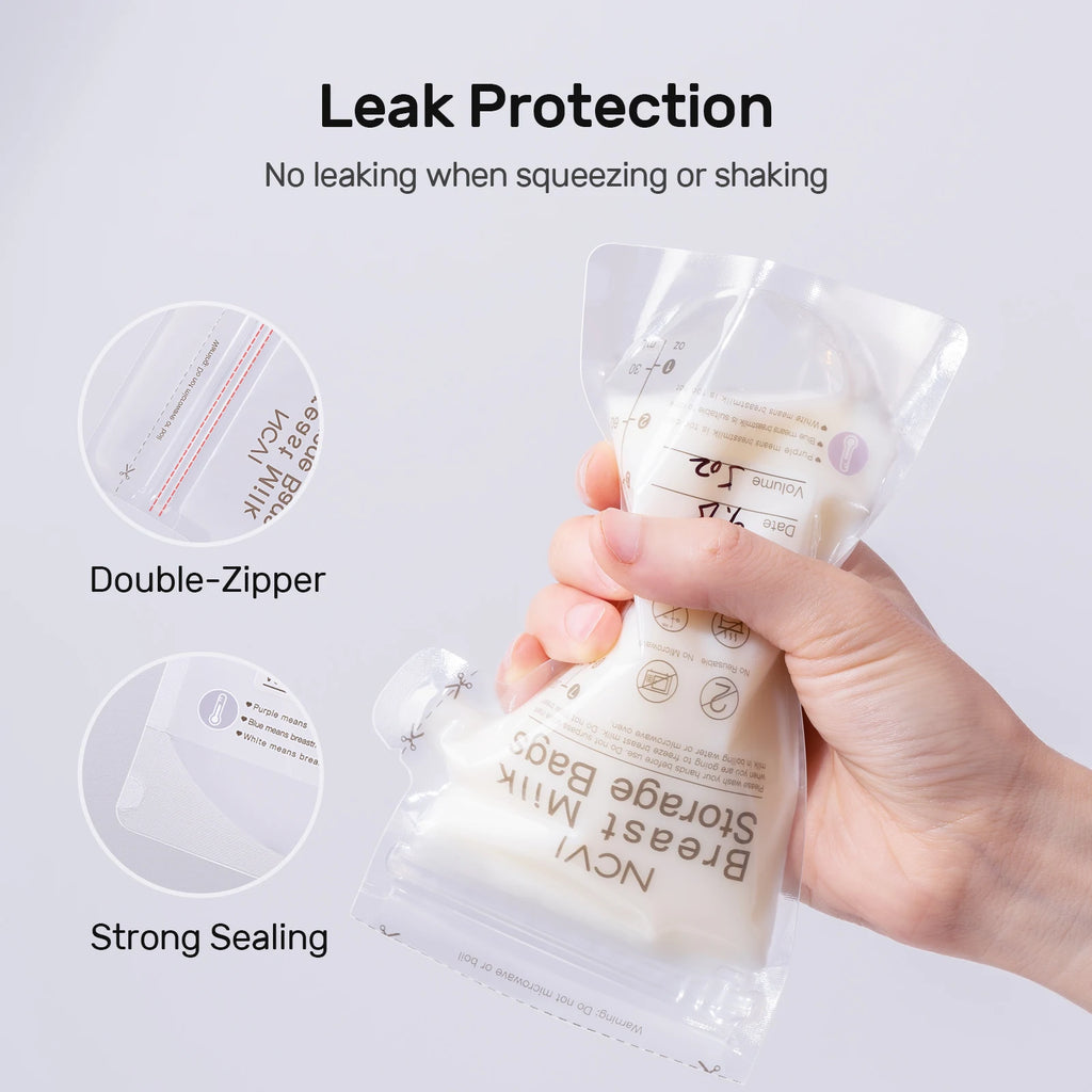 NCVI Breastmilk Storage Bags, 200ml Milk Freezer Bags for Breastfeeding,Preservation Bag, Temp-Sensing,Doubled-Sealed,BPA Free