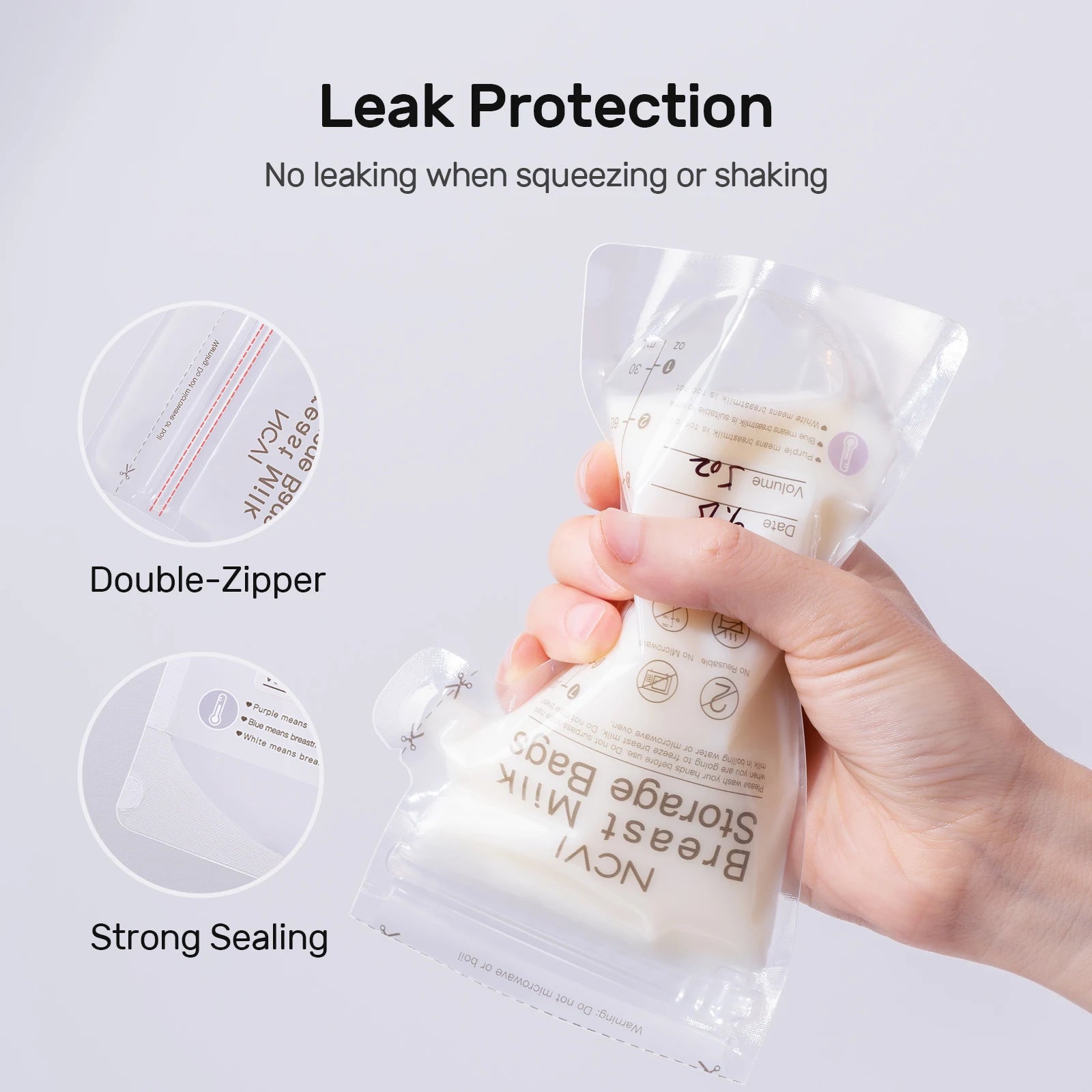 NCVI Breastmilk Storage Bags, 200ml Milk Freezer Bags for Breastfeeding,Preservation Bag, Temp-Sensing,Doubled-Sealed,BPA Free