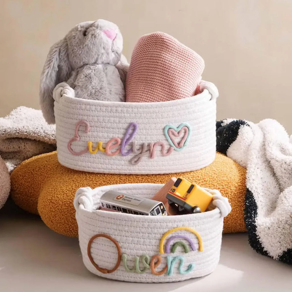 Personalized Cotton Rope Storage Basket with Letter – Handmade Gift & Easter Basket