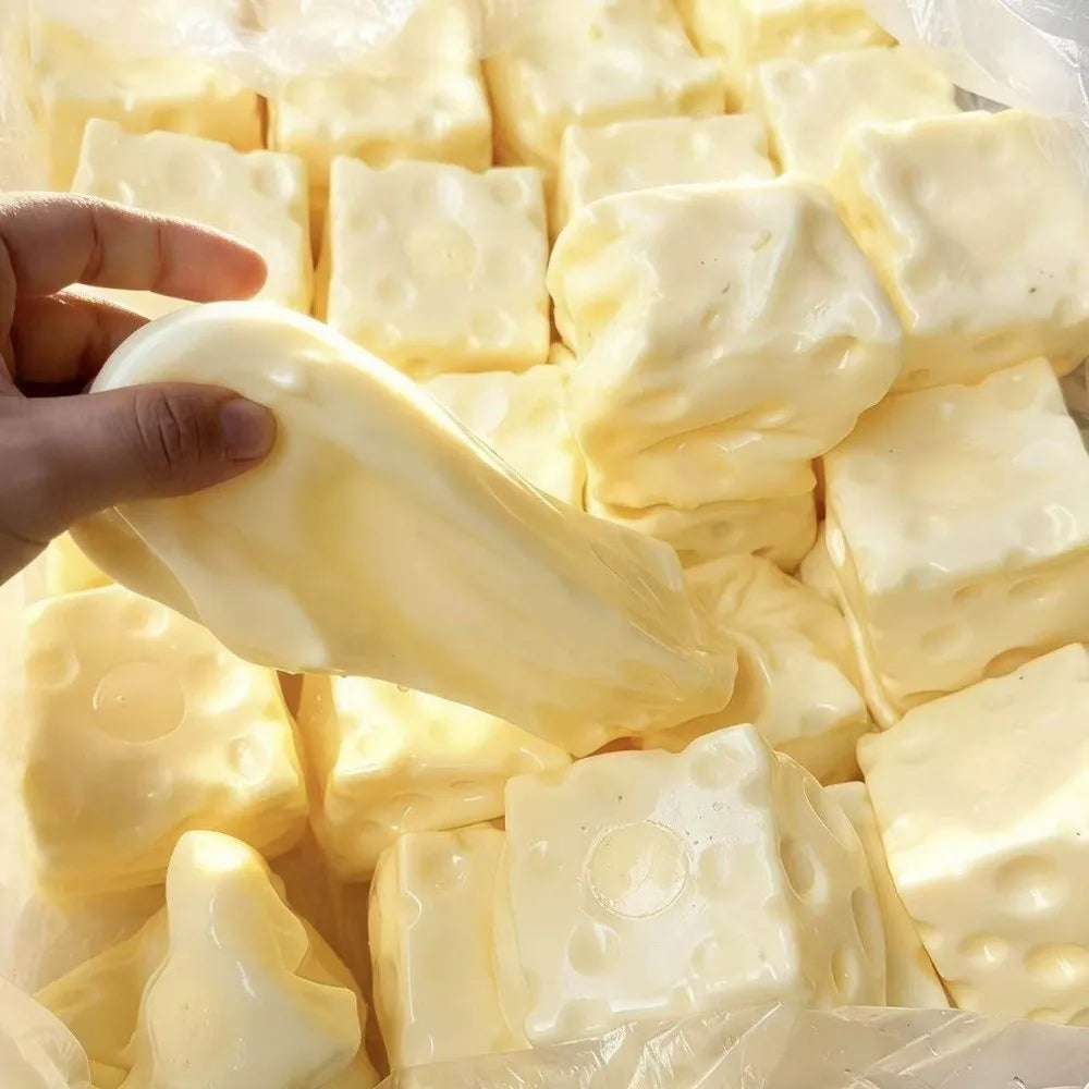 Slow Rising Cheese Squishy Toy Slow Rebound Soft Cheese Shape Squishy Toy Stretchy Moldable Simulated Butter Squeeze Toy