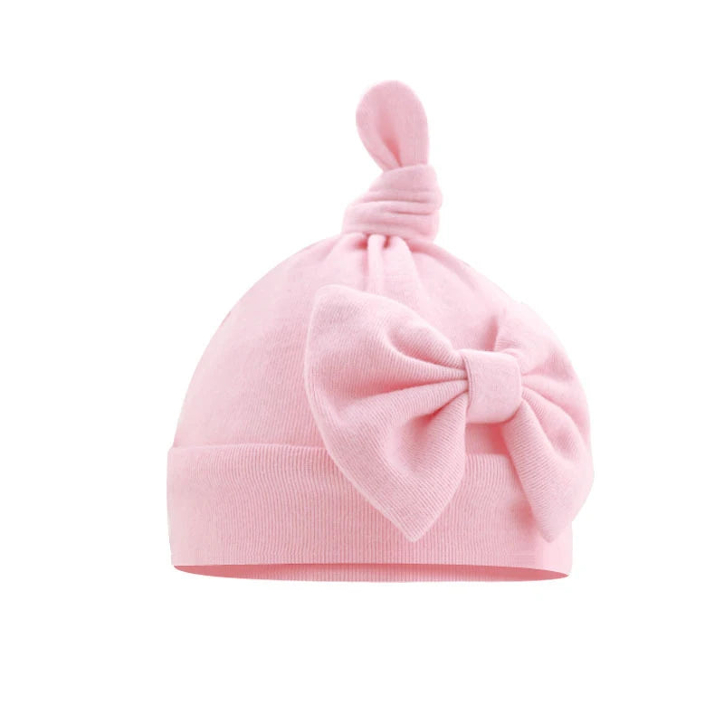 Solid Cotton Bow Knot Turban Hats for Baby Girls Beanies Soft Thin Elastic Caps Bonnet Newborn Infant 0-6 Months Headwraps