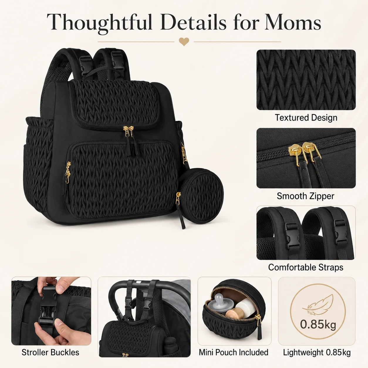 Mommy Diaper Bag Backpack Baby Stroller Organizer Large Capacity Travel Maternity Bag with Insulated Bottle Pockets Changing Pad