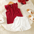 2Pcs Girls' Small Stand Collar Ruffle Sleeveless+Shorts Set Suitable for 4-7 Year Girls Summer Fashion Set children's clothing