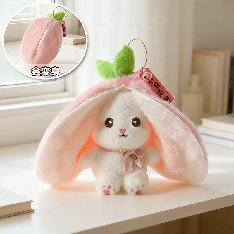 Hot Cute Fruit Bunny Plush Toy Creative Durian Pineapple Carrot Strawberry Turn Into Rabbit Soft Doll Birthday Christmas Gift