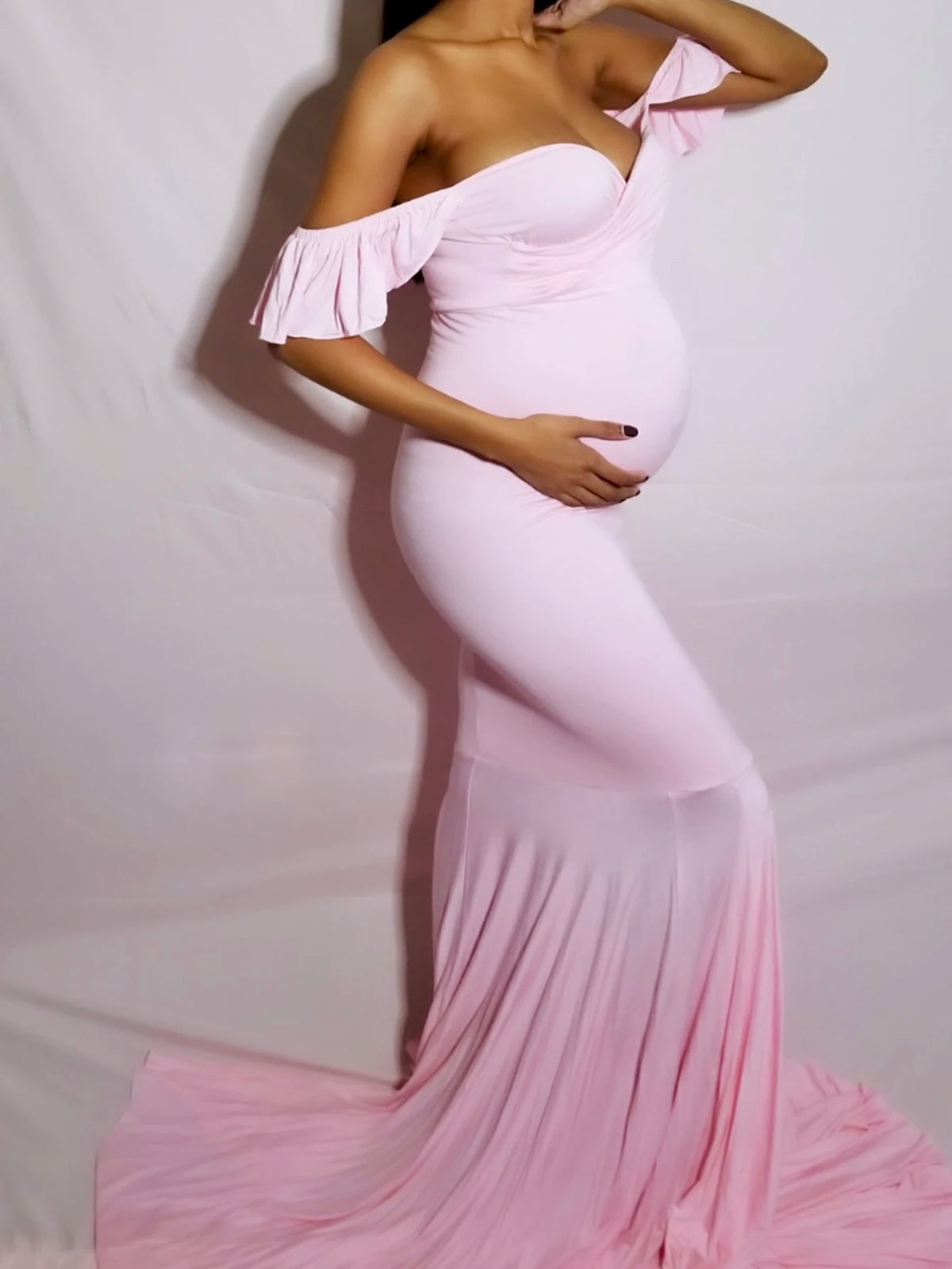 Maternity Summer Ruffle Sleeve V-Neck Mermaid Dress Model SMR01 For Pregnancy Photoshoot And Baby Shower