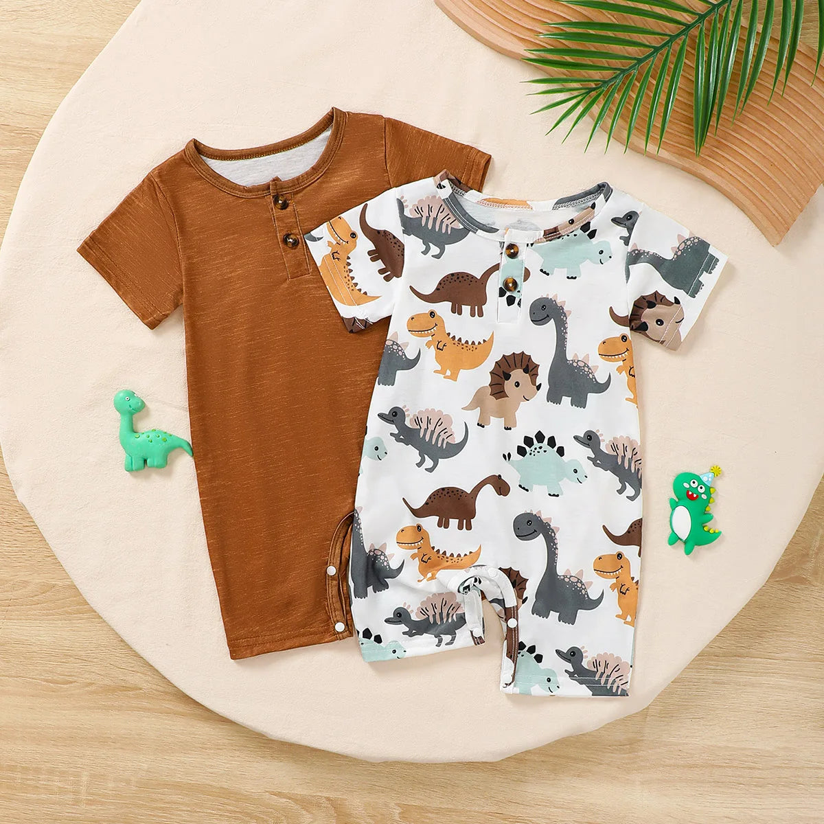 2pcs Newborn Baby boy Cartoon Dinosaur Short sleeved Bodysuit 0-18 Months old Baby Summer Crawling Suit
