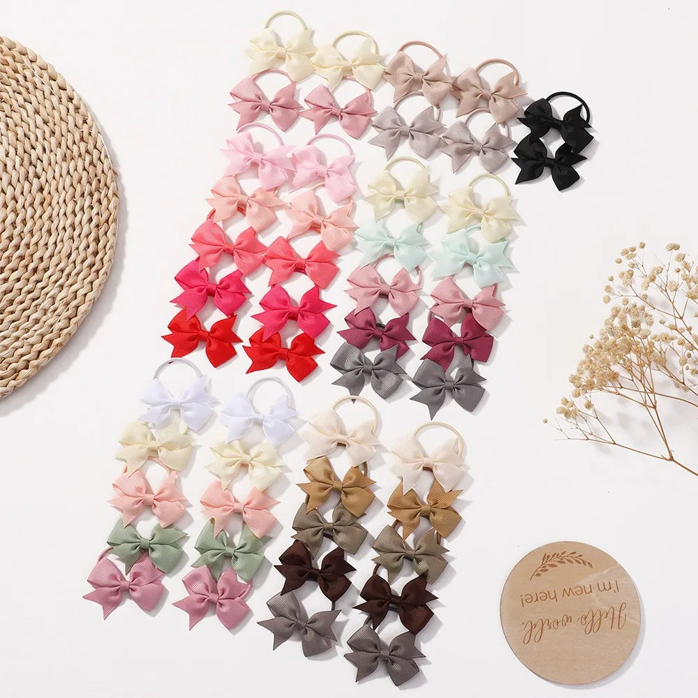 10Pcs/lot Solid Ribbon Bowknot Hairband for Girls Headwear 2.6inch Elastic Satin Head Band Hair Rope Wholesale