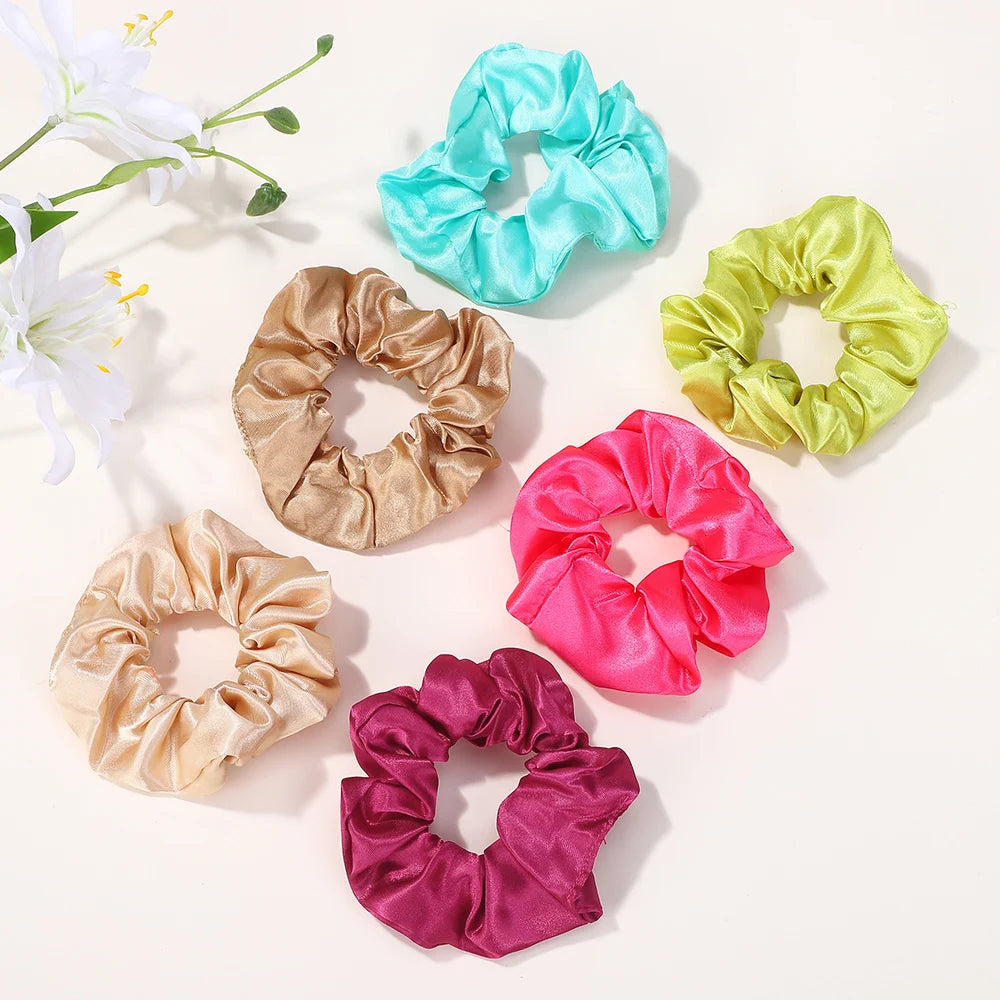 40Pcs Random Color Elastic Scrunchies Womens Low Ponytail Hold Headband Solid Color Ribbon Hair Band