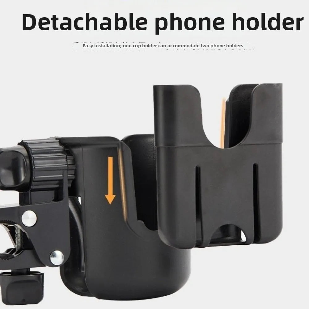 Quick Release Stroller Water Cup Holder with Phone Holder Detachable Stroller Water Bottle Organizer Adjustable 2-in-1 Design
