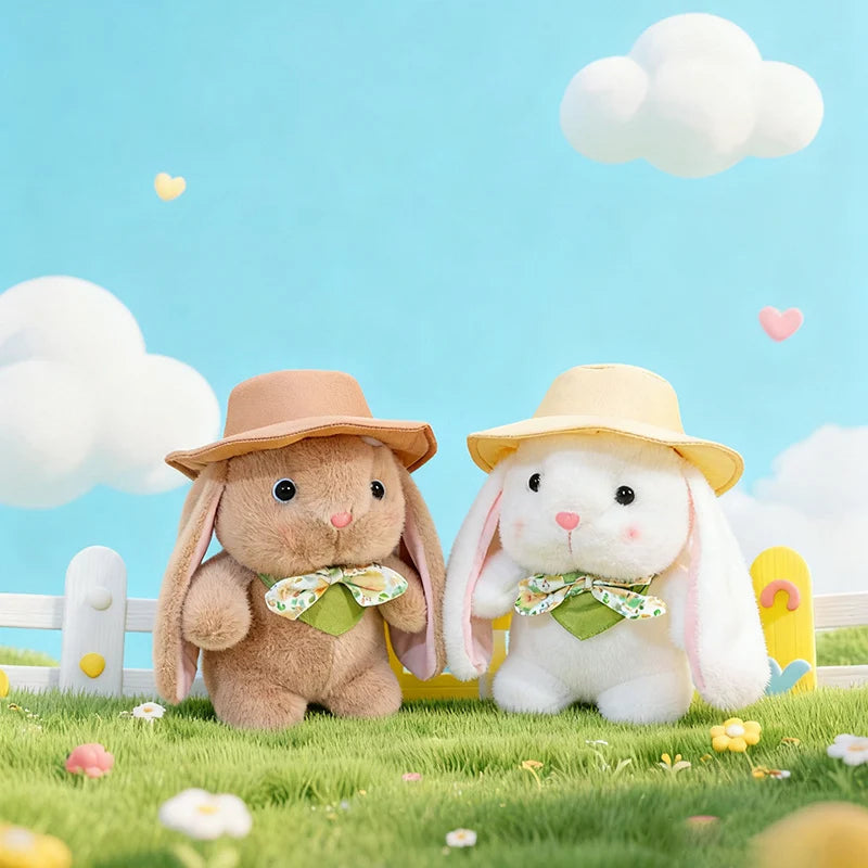 Hot Lovely Outing Trip Bunny Plush Toys Fluffy Cozy Cartoon Sun Hat Little Rabbit Doll Gentle Children Companion Xmas Gift