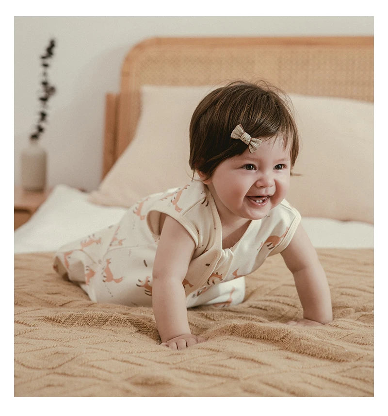 0-24 Months Baby Sleeping Bag Summer Thin Layer Sleep Sacks 0.5Tog One-Piece Sleepwear Beige Wheat Printed Anti-Kick Blanket