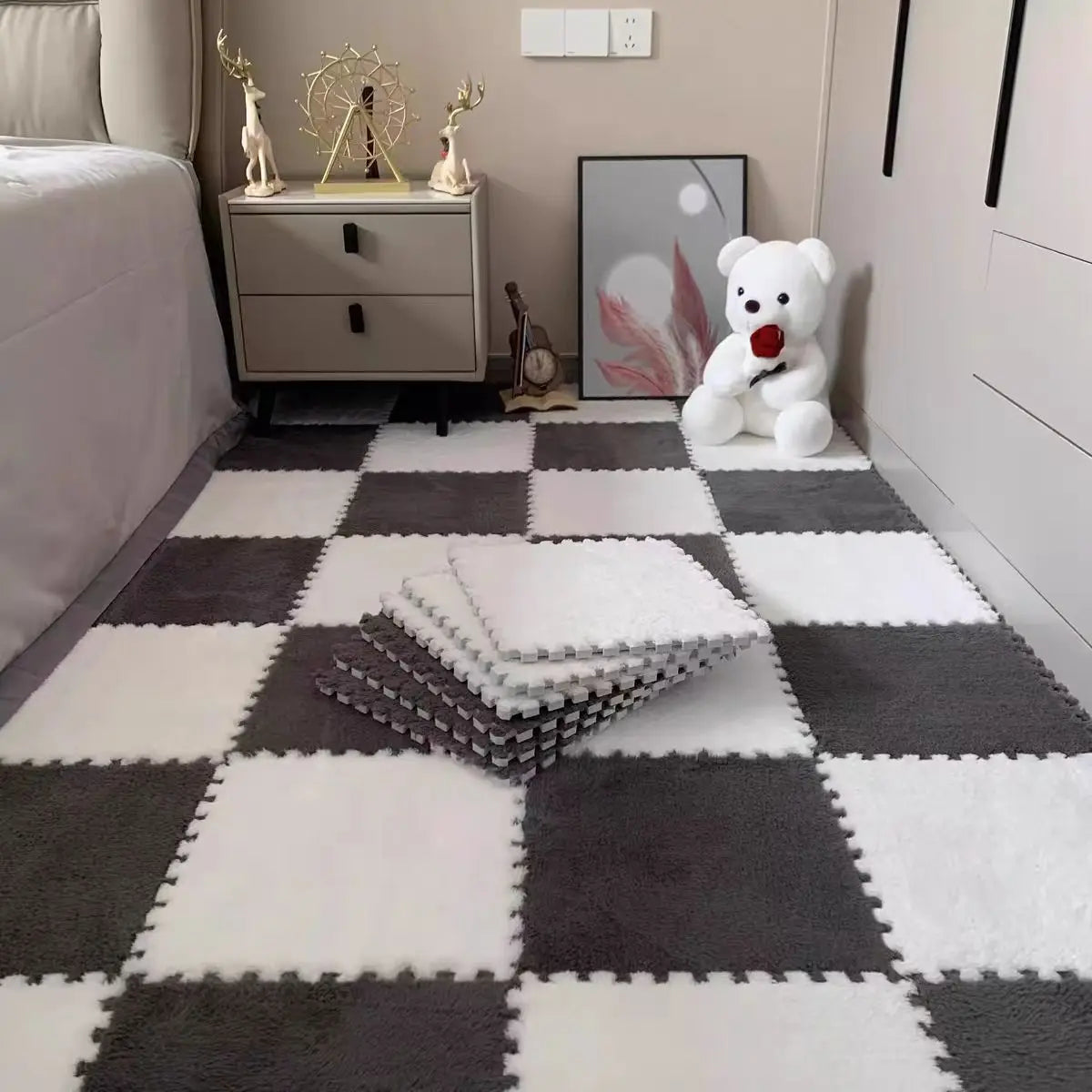 Soft Plush Kids Play Mat 30x30cm Interlocking EVA Foam Tiles Puzzle Carpet For Babies And Toddlers 10 Pieces