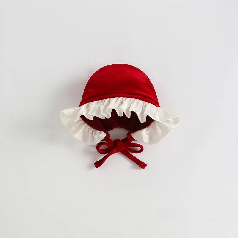 Rich Red Velvet Baby Palace Dress Hat - Festive for Christmas/New Year/Baptism, Princess-style Elegant for Toddlers.