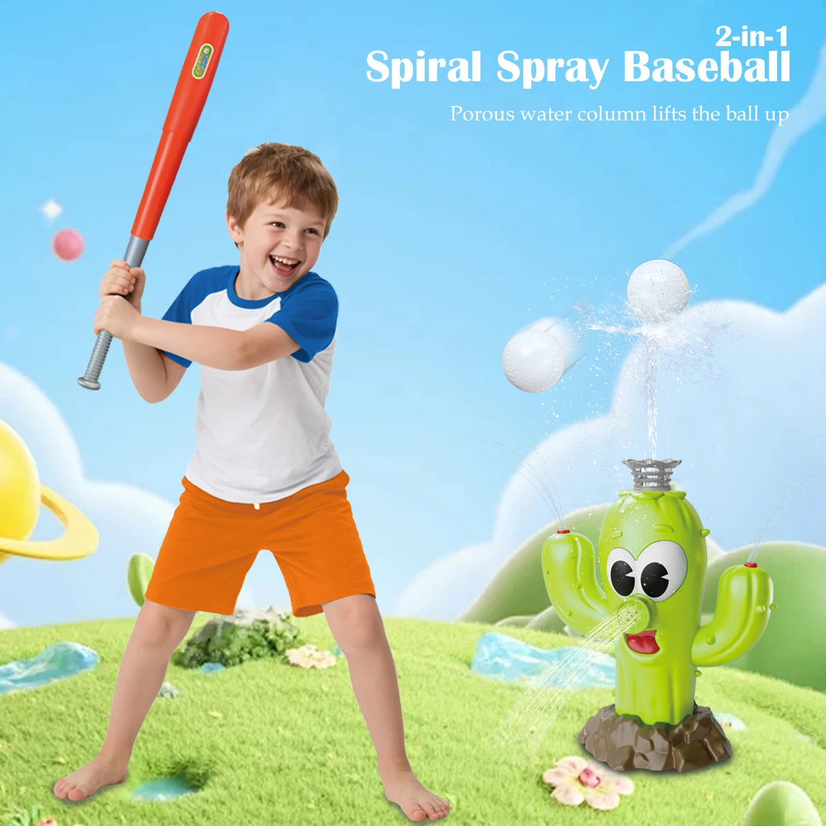 Cactus Sprinkler Outdoor Water Spray Toys, Summer Outside Backyard for Kids Playing Water Games Sprinkler Set Gifts