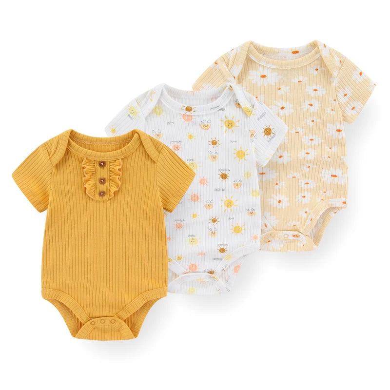 Four Seasons Unisex Infant Bodysuits Set 3 4 5 Pcs Cartoon Print Newborn Onesies