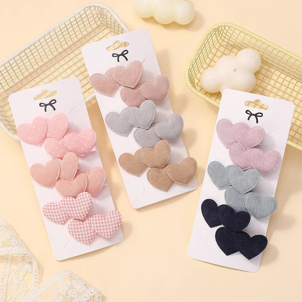6Pcs Heart Designs Sweet Hair Clips Cute Headwear Mini Clips Kids Girls Outdoor Wear Lovely Hair Accessories Gifts