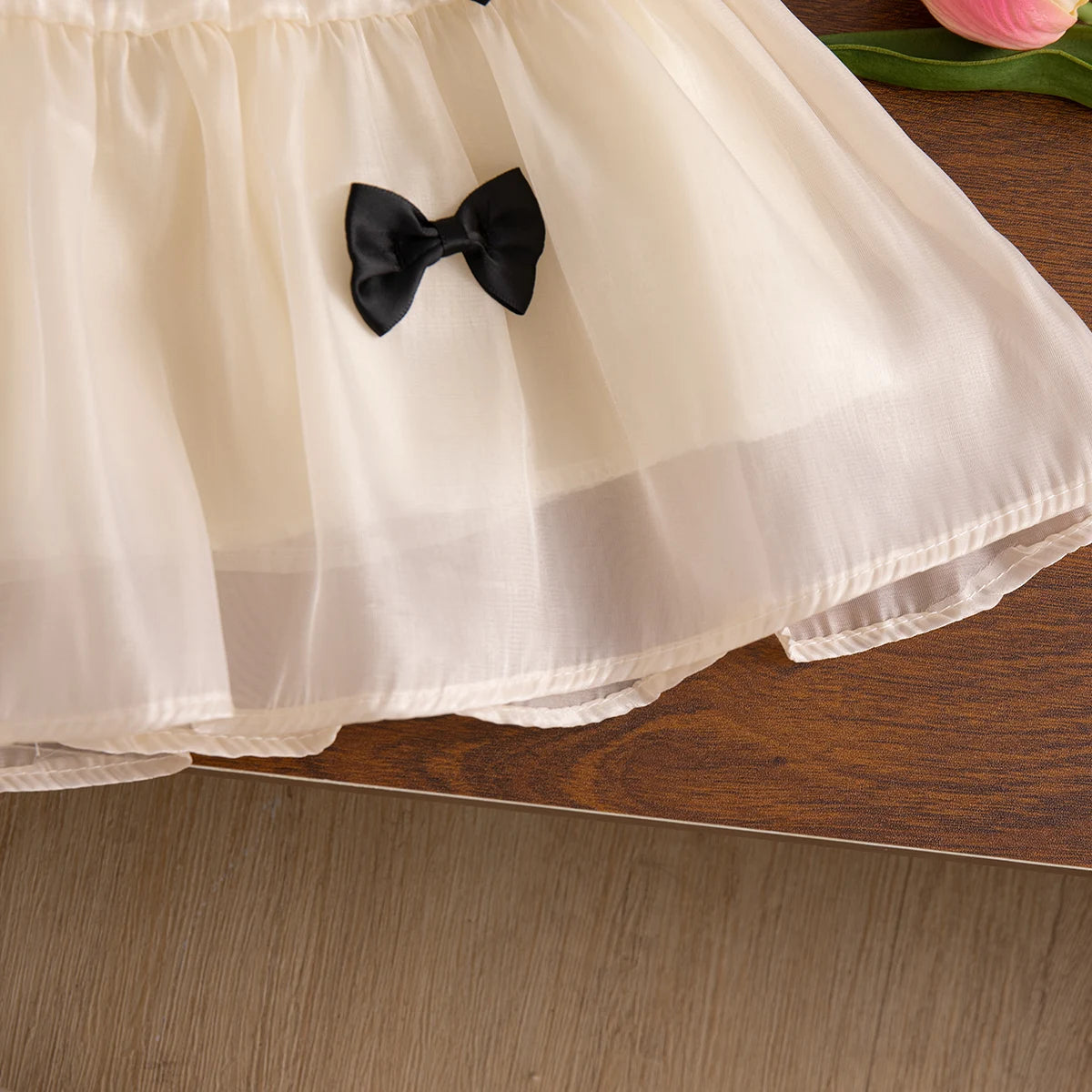 Baby Girls' Dresses Summer Bow-Tie Puffed-Sleeve Girls Dress Cute Birthday Party Kids Dress Baby Girl Clothing