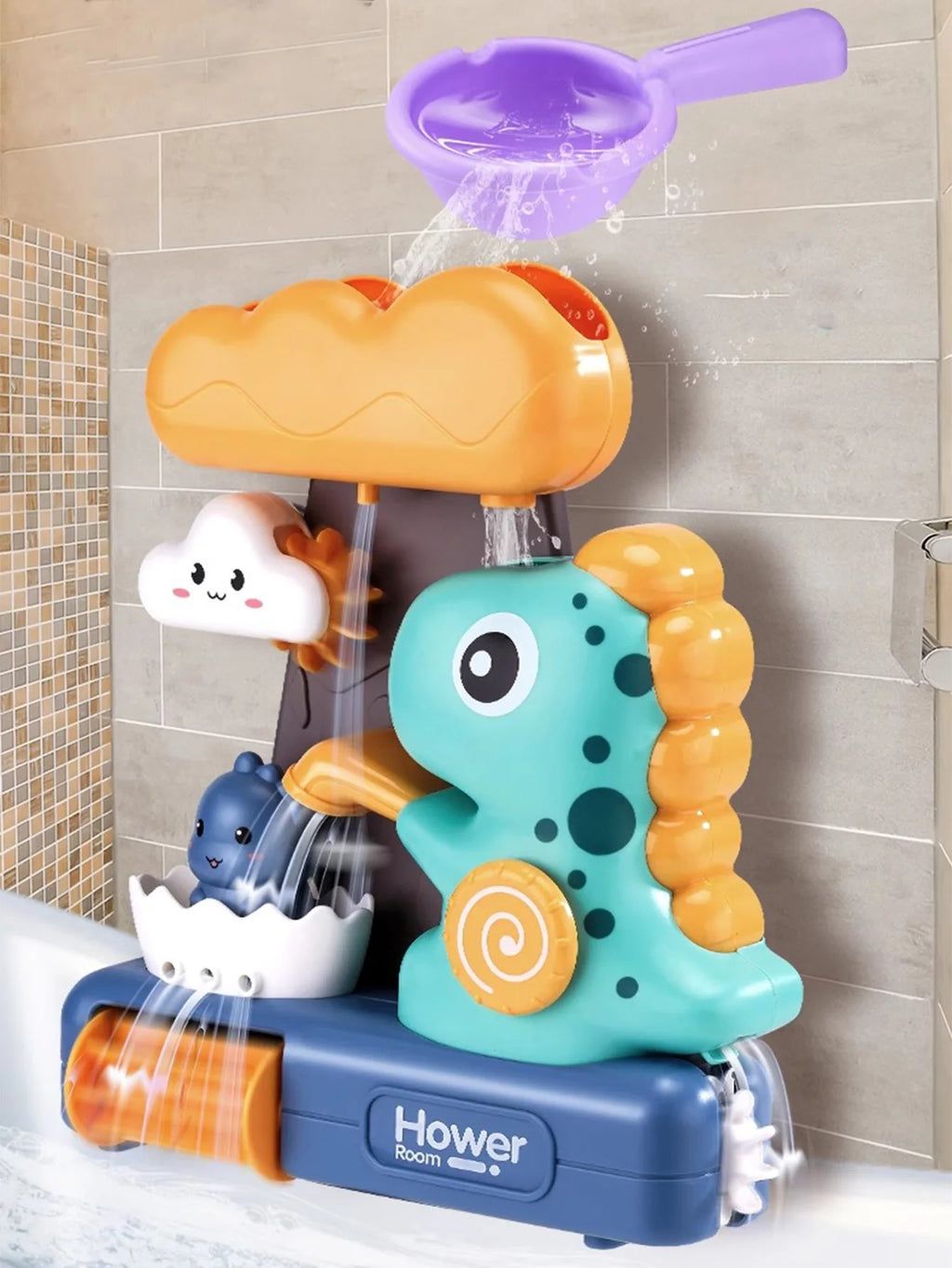 Baby Bath Toys Spray Toy for Kids Cartoon Dinosaur Suction Cup Dinosaur Bath Toys for Toddlers Animal Sprinkler Waterwheel Water
