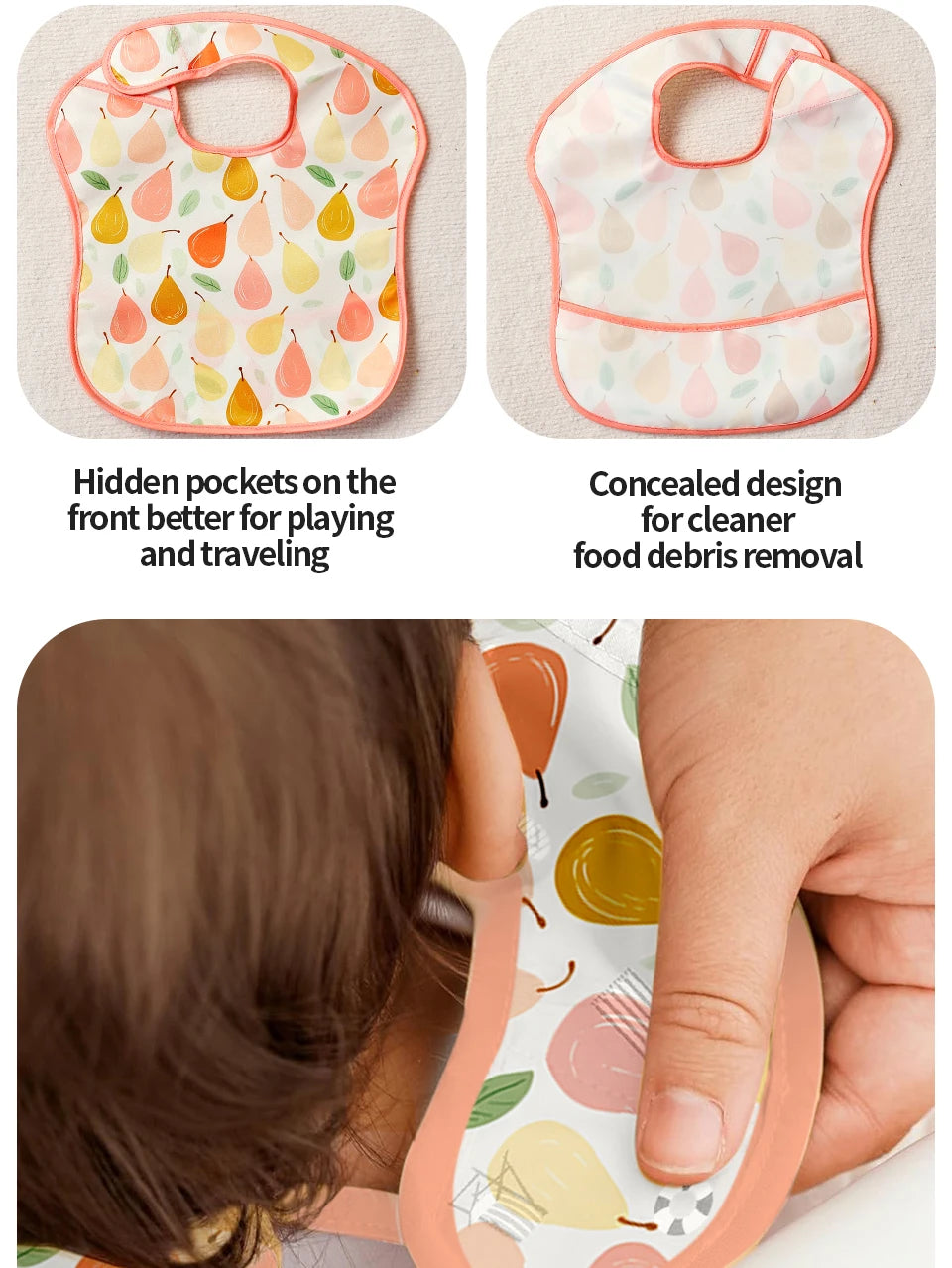 3 Pack Mess Proof Baby Bib with Reversible Pocket, Waterproof Led Weaning Baby Feeding Bibs with Food Catcher