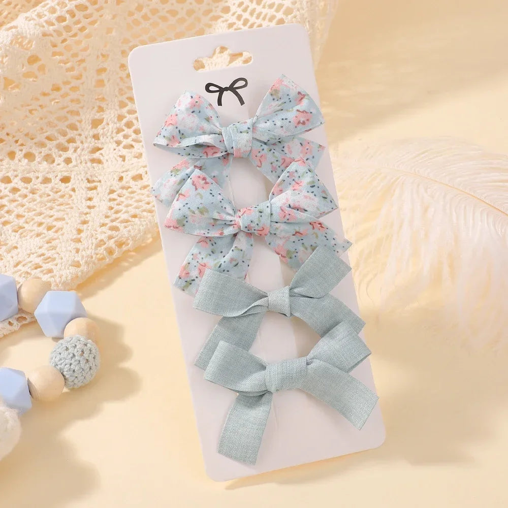 4Pcs/Set Baby Girls Hair Accessories Sweet Plaid Flowers Lace Bows Hair Clips Lovely Ins Hairpin Barrette Headwear