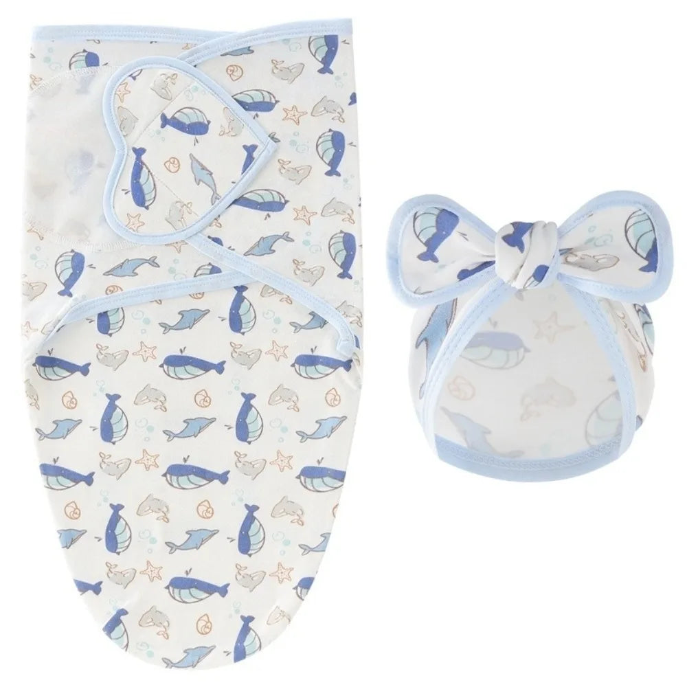 Bowknot Infant Swaddle Blanket Hat Set for Newborn Photography, Soft Cotton, Flower Pattern