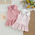 Summer Striped Polo Dress Two-Piece Set, Breathable Sleeveless Design with a Fresh and Adorable Style, Perfect for Baby Girls’ O