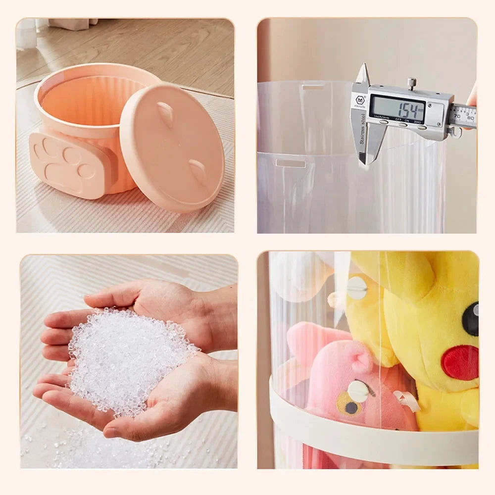 Transparent Doll Plush Storage Box Bucket Moistureproof Stuffed Animal Organizer Tube for Children's Toys Home Organization