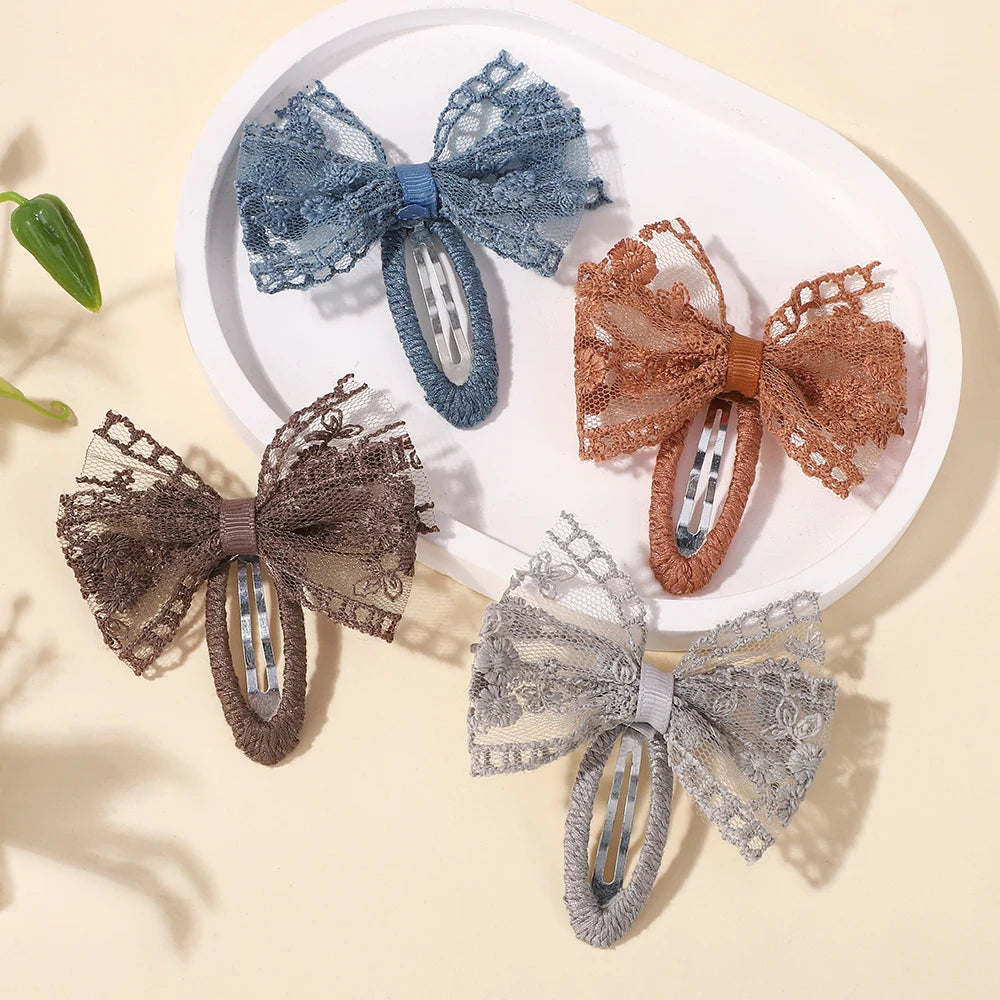 10Pcs Random Color Lace Hairclips Bowknot Handmade Hairgripes for Girls Hair Bang Boutique Barrette